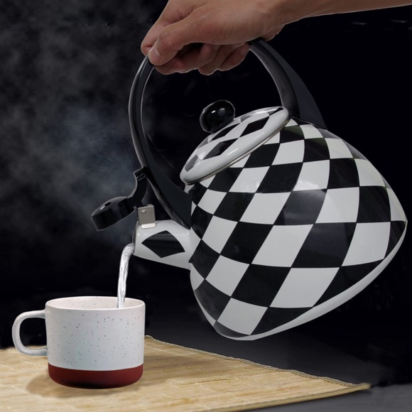 COPY - Whistling Tea Kettle for Stove Top Black Diamond Checher Decor Enamel on… - Picture 10 of 10